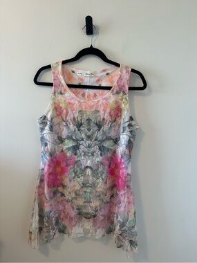 Brittany Black Pink Floral Print Sleeveless Lace Tank Top Size M